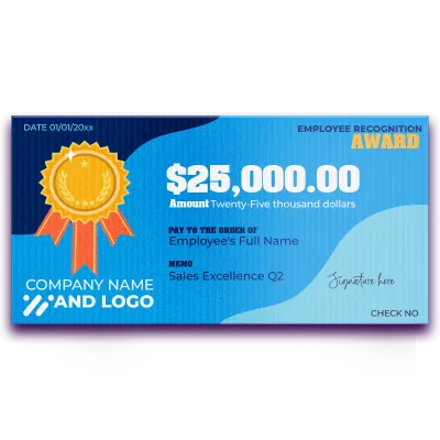 Custom Giant Check Multiple Sizes Employee Recognition