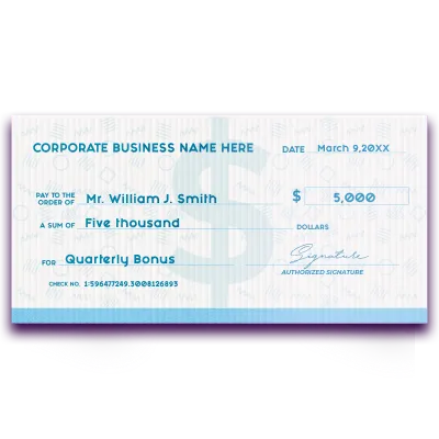 Custom Giant Check Multiple Sizes Quarterly Bonus