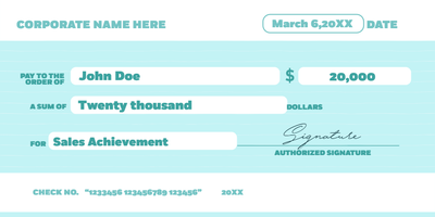 Custom Giant Check Multiple Sizes Sales Achievement