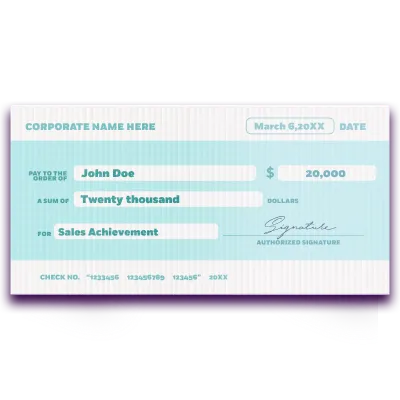 Custom Giant Check Multiple Sizes Sales Achievement