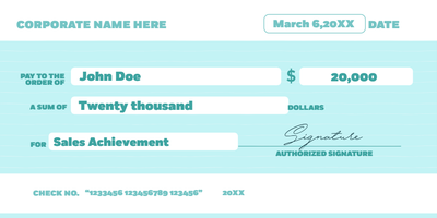 Custom Giant Check Multiple Sizes Sales Achievement
