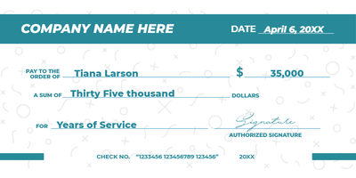 Custom Giant Check Multiple Sizes Years of Service