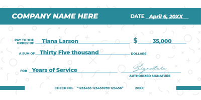 Custom Giant Check Multiple Sizes Years of Service