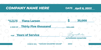Custom Giant Check Multiple Sizes Years of Service