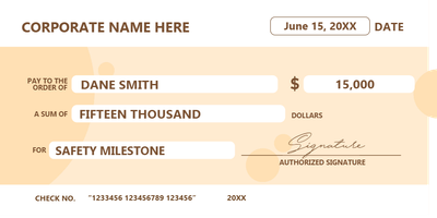 Custom Giant Check Multiple Sizes Safety Milestone