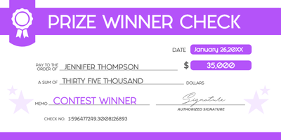Custom Giant Check Multiple Sizes Contest Winner