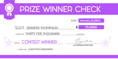 Custom Giant Check Multiple Sizes Contest Winner