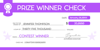 Custom Giant Check Multiple Sizes Contest Winner