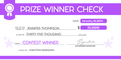 Custom Giant Check Multiple Sizes Contest Winner