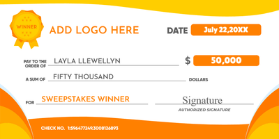 Custom Giant Check Multiple Sizes Sweepstakes Grant
