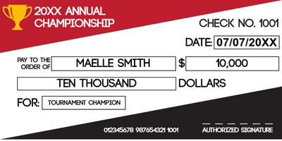 Custom Giant Check Multiple Sizes Tournament Champion