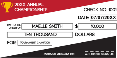 Custom Giant Check Multiple Sizes Tournament Champion