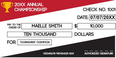 Custom Giant Check Multiple Sizes Tournament Champion