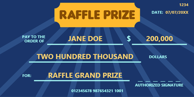 Custom Giant Check Multiple Sizes Raffle Winner