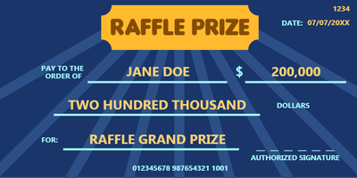 Custom Giant Check Multiple Sizes Raffle Winner