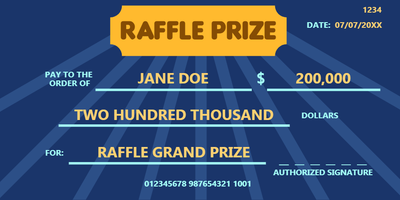 Custom Giant Check Multiple Sizes Raffle Winner