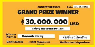 Custom Giant Check Multiple Sizes Grand Prize Winner