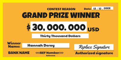 Custom Giant Check Multiple Sizes Grand Prize Winner