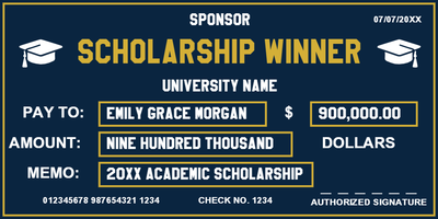 Custom Giant Check Multiple Sizes Scholarship Winner
