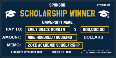 Custom Giant Check Multiple Sizes Scholarship Winner