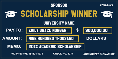 Custom Giant Check Multiple Sizes Scholarship Winner