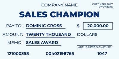 Custom Giant Check Multiple Sizes Sales Contest Winner
