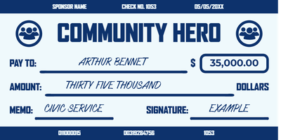 Custom Giant Check Multiple Sizes Community Award Winner
