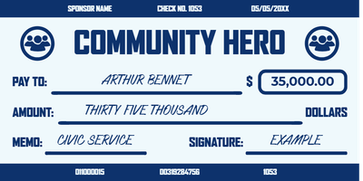 Custom Giant Check Multiple Sizes Community Award Winner