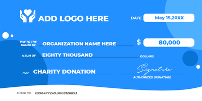 Custom Giant Check Multiple Sizes Charity Donation