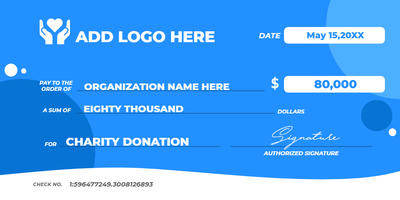 Custom Giant Check Multiple Sizes Charity Donation