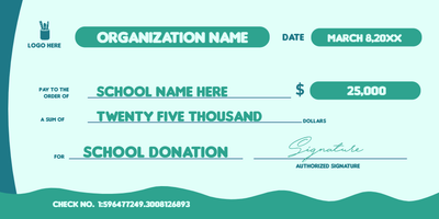 Custom Giant Check Multiple Sizes School Donation