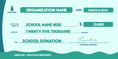 Custom Giant Check Multiple Sizes School Donation