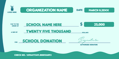 Custom Giant Check Multiple Sizes School Donation