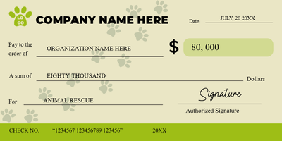 Custom Giant Check Multiple Sizes Animal Rescue Donation