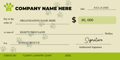 Custom Giant Check Multiple Sizes Animal Rescue Donation