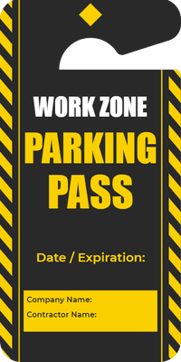 Custom Parking  Passes Multiple Sizes  Work Zone