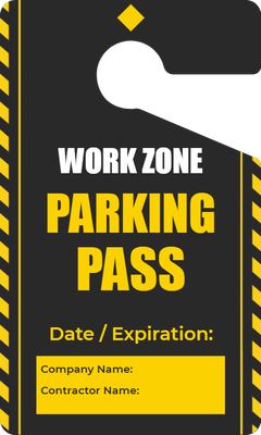 Custom Parking  Passes Multiple Sizes  Work Zone