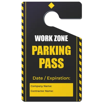 Custom Parking  Passes Multiple Sizes  Work Zone