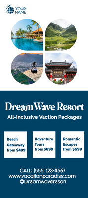 Custom Rack Cards Multiple Sizes Dream Wave Resort