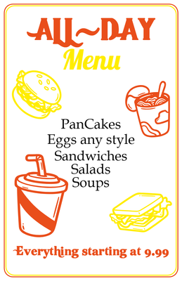 Custom Restaurant Menus Multiple Sizes All-Day Menu