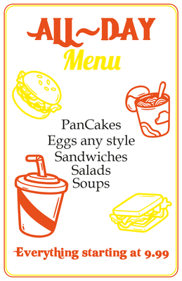 Custom Restaurant Menus Multiple Sizes All-Day Menu