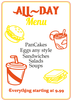 Custom Restaurant Menus Multiple Sizes All-Day Menu