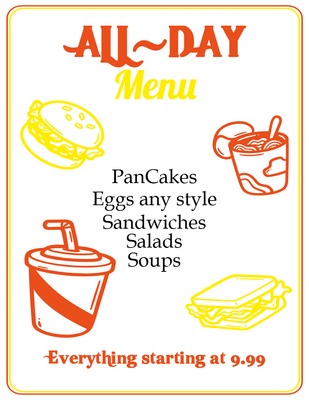Custom Restaurant Menus Multiple Sizes All-Day Menu