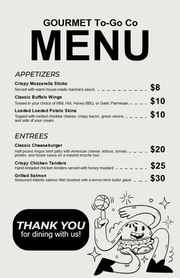 Custom Restaurant Menus Multiple Sizes Takeout
