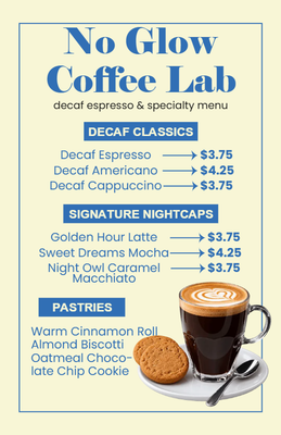 Custom Restaurant Menus Multiple Sizes Decaf Coffee