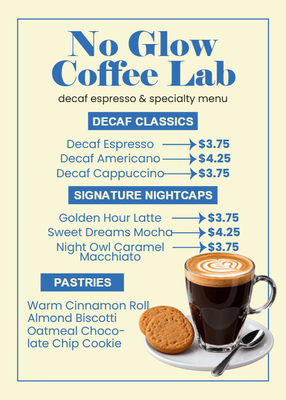 Custom Restaurant Menus Multiple Sizes Decaf Coffee