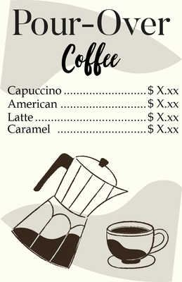 Custom Restaurant Menus Multiple Sizes Pour-Over Coffee