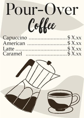 Custom Restaurant Menus Multiple Sizes Pour-Over Coffee