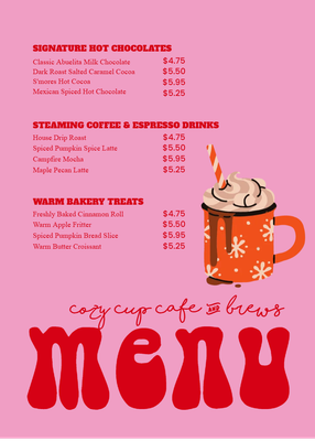 Custom Restaurant Menus Multiple Sizes Hot Drinks