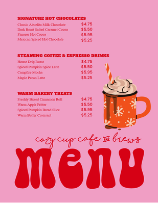 Custom Restaurant Menus Multiple Sizes Hot Drinks